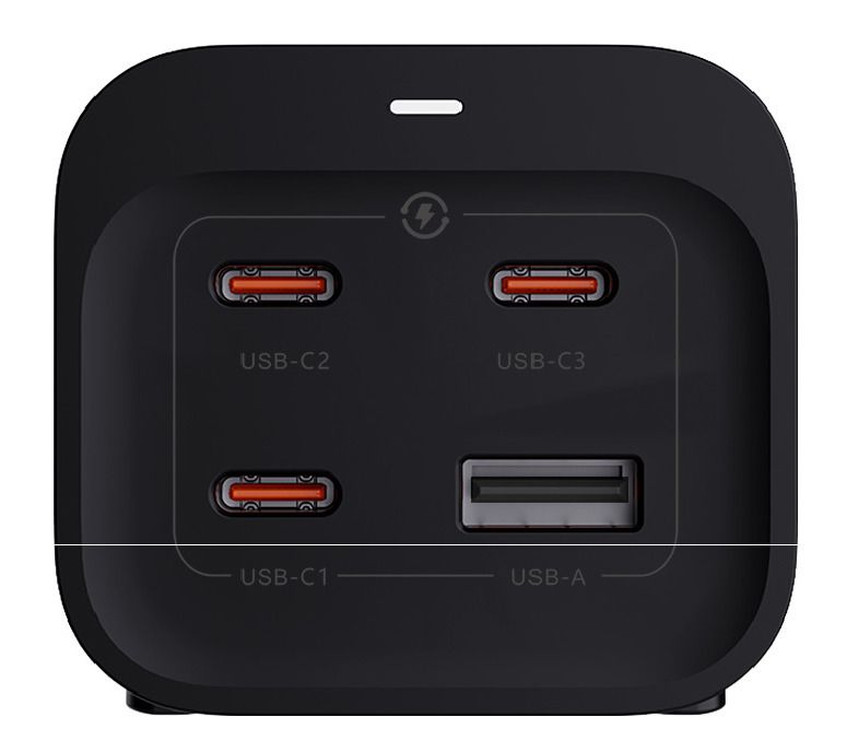 67W GaN Fast Charging Station - 2x T13, Out: USB-C1/ C2/ C3: 67W PD, C1+C2 shared: 45W + C3: 20W, USB-A: 5W, GaN, 2m Kabel, schwarz