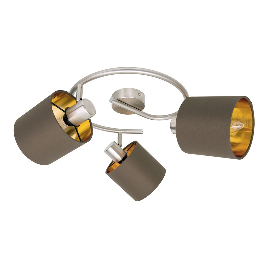 Deckenleuchte MARON G (3er Spot) - E14, max. 3x40W, IP20, nickel + braun + gold, nicht dimbar, exkl. Leuchtmittel, D=520mm, H=210mm