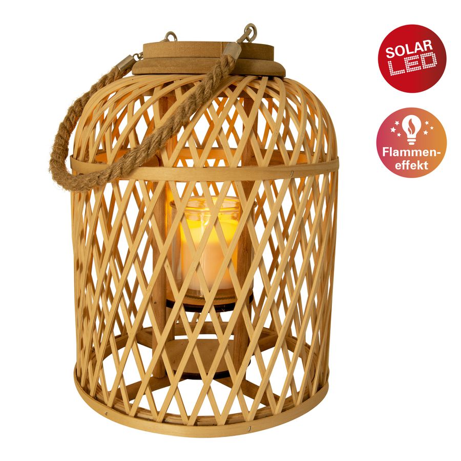 Dekoleuchte Korb natur - h: 29cm incl. Solar-LED-Kerze - IP44, warmweiss, 0.01W