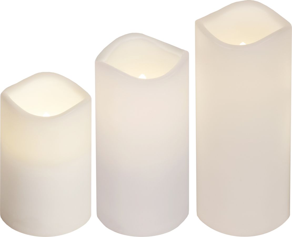 LED Pillar Kerze 3er Pack Paul - Outdoor, Weiss, 18cm Höhe, Timerfunktion