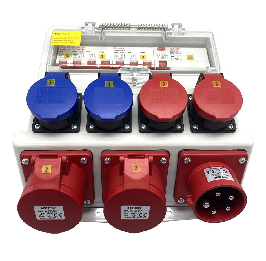 Wandstromverteiler 16A IP44/IP55 - Input: 1x CEE16/5 Output: 2xCEE16/5 2xT23 2xT25