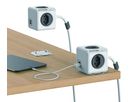 PowerCube Extended USB grau - 4xT13, 2xUSB-A max. 2.1 A, 1.5m Zuleitung T12-Stecker, inkl. Halterung + Klebestreifen, Kinderschutz