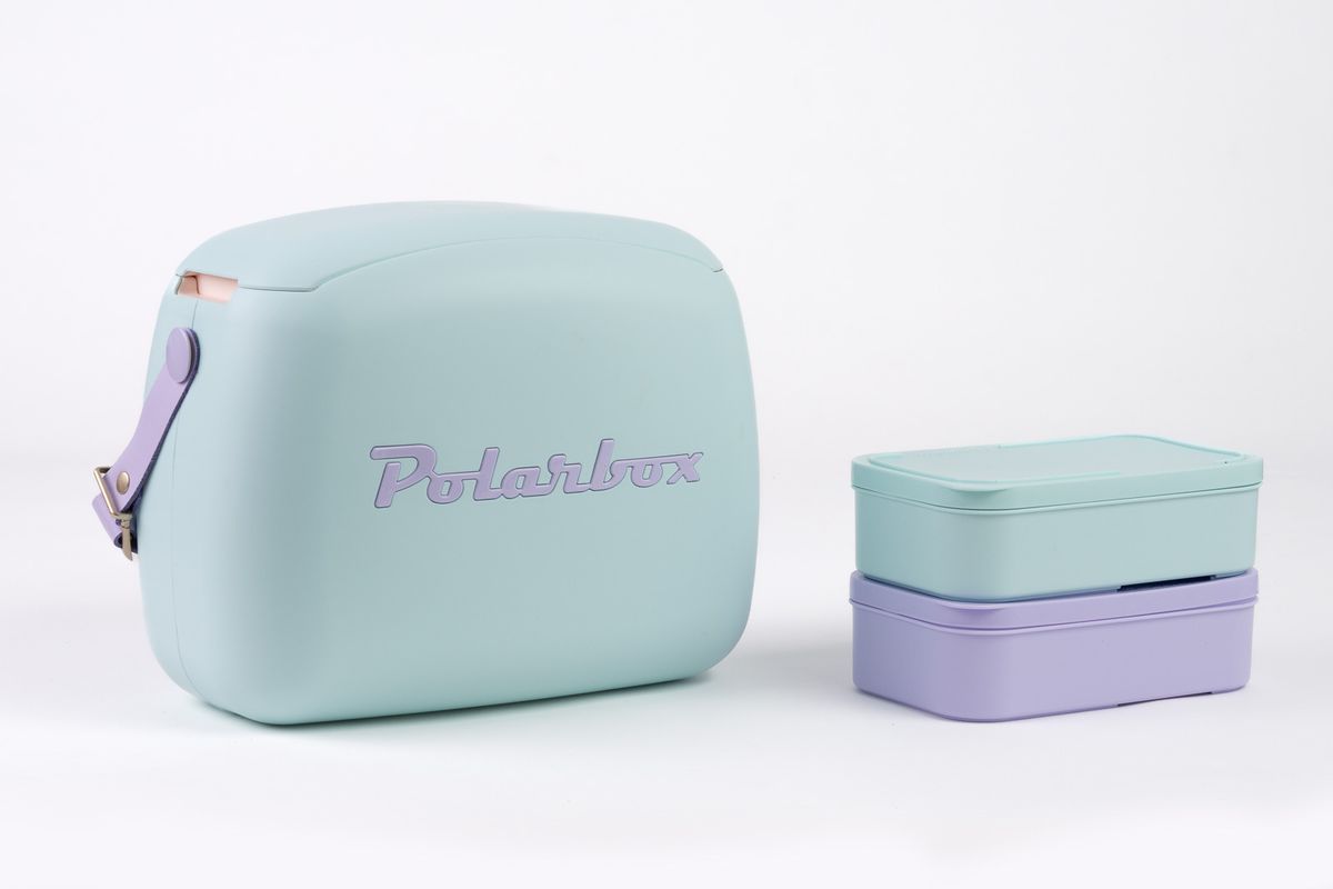 Polarbox CoolerBag baby blue 6l inkl. 2 Frischhalte-Dosen blau & lila - Kühlbox, 6l, Vintage Design