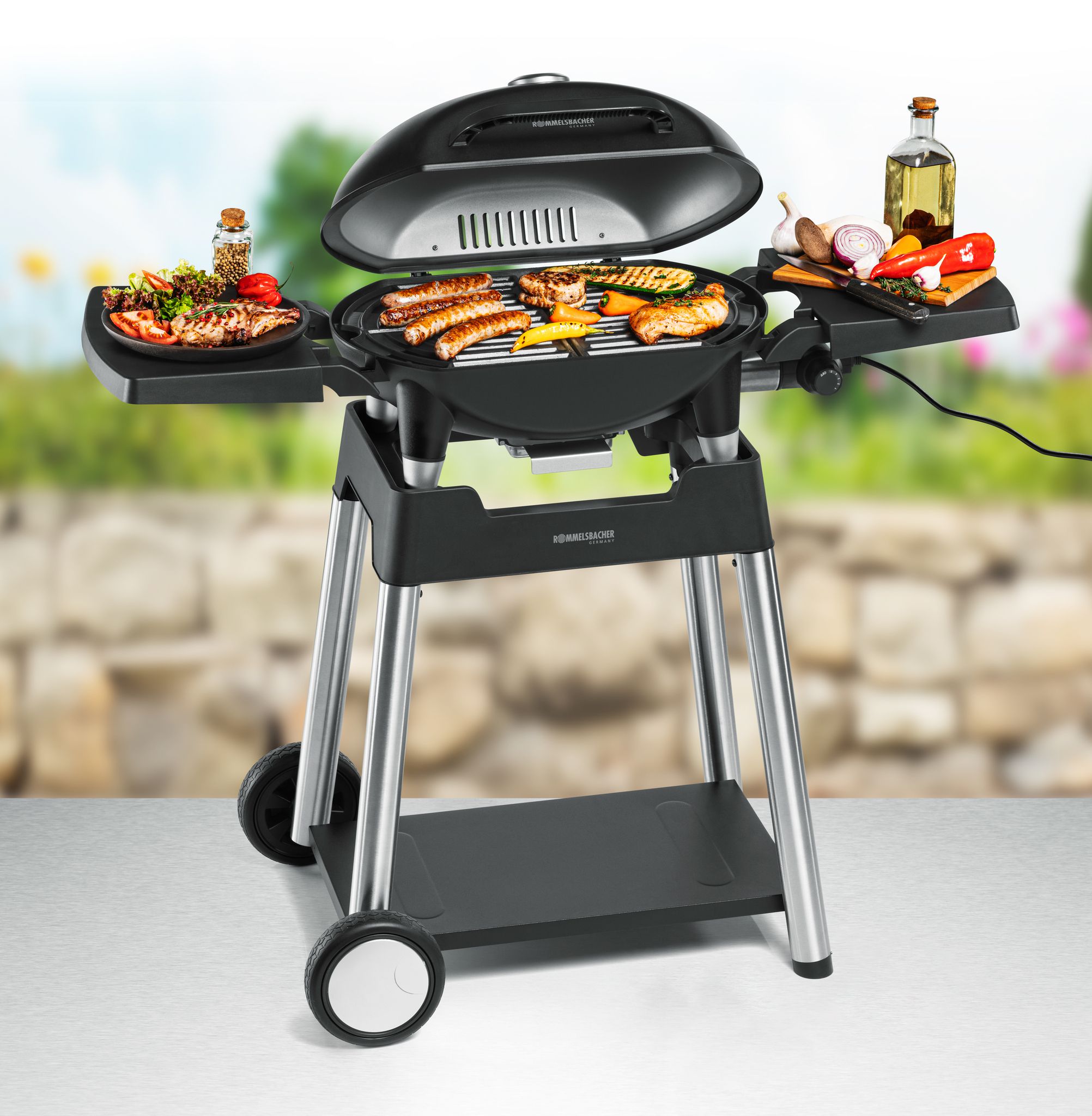 Barbecue grill mit grillwagen BBQ 4100 - 2200W, Edelstahl, Schwarz