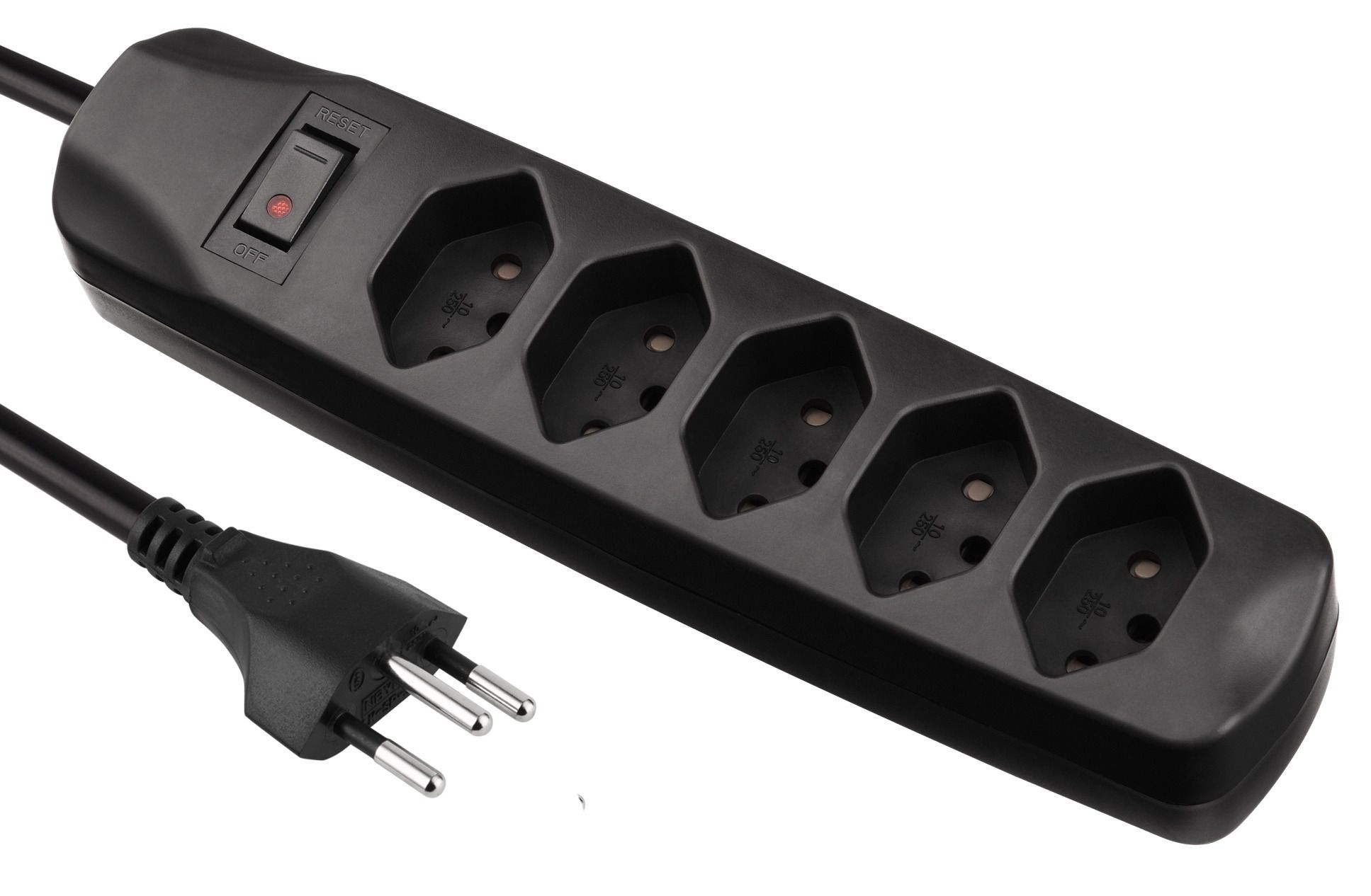 Fix-Line Steckdosenleiste 5xT13 - 5xT13, 1.5m Kabel, H05VV-F 3G1mm2, schwarz, Kinderschutz