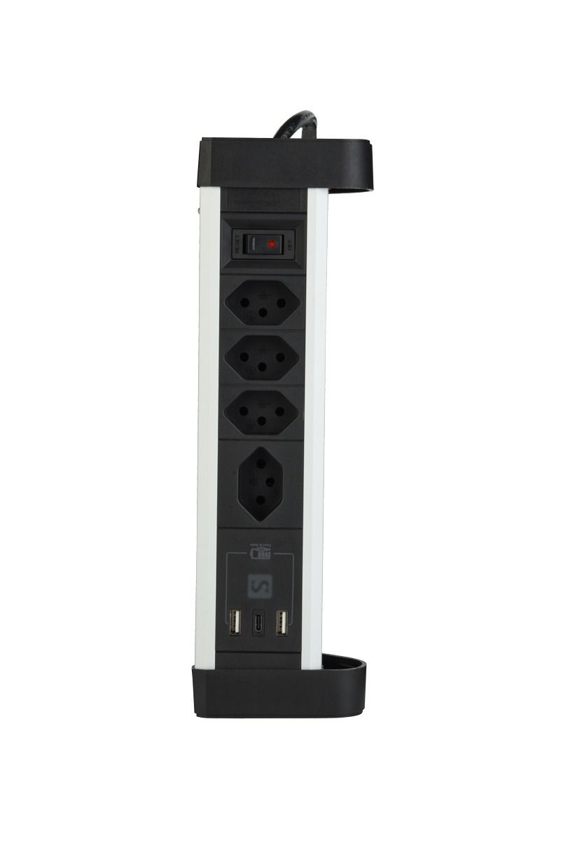 ALU DESKTOP USB-C - 4xT13, 1x USB-C / 2x USB-A max. 3.4A / PD 20W, 2.0m Zuleitung, schwarz