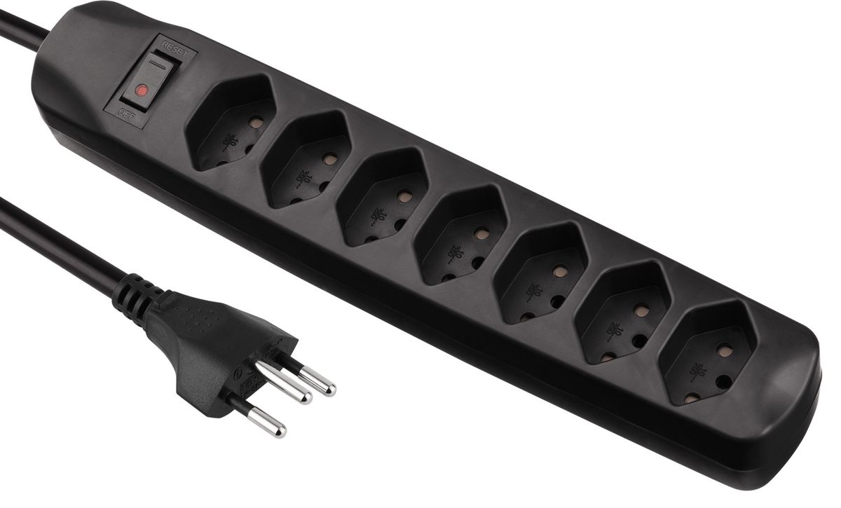 Fix Line Multiprise - 7xT13, 1.5m Kabel, H05VV-F 3G1mm2, schwarz, Kinderschutz