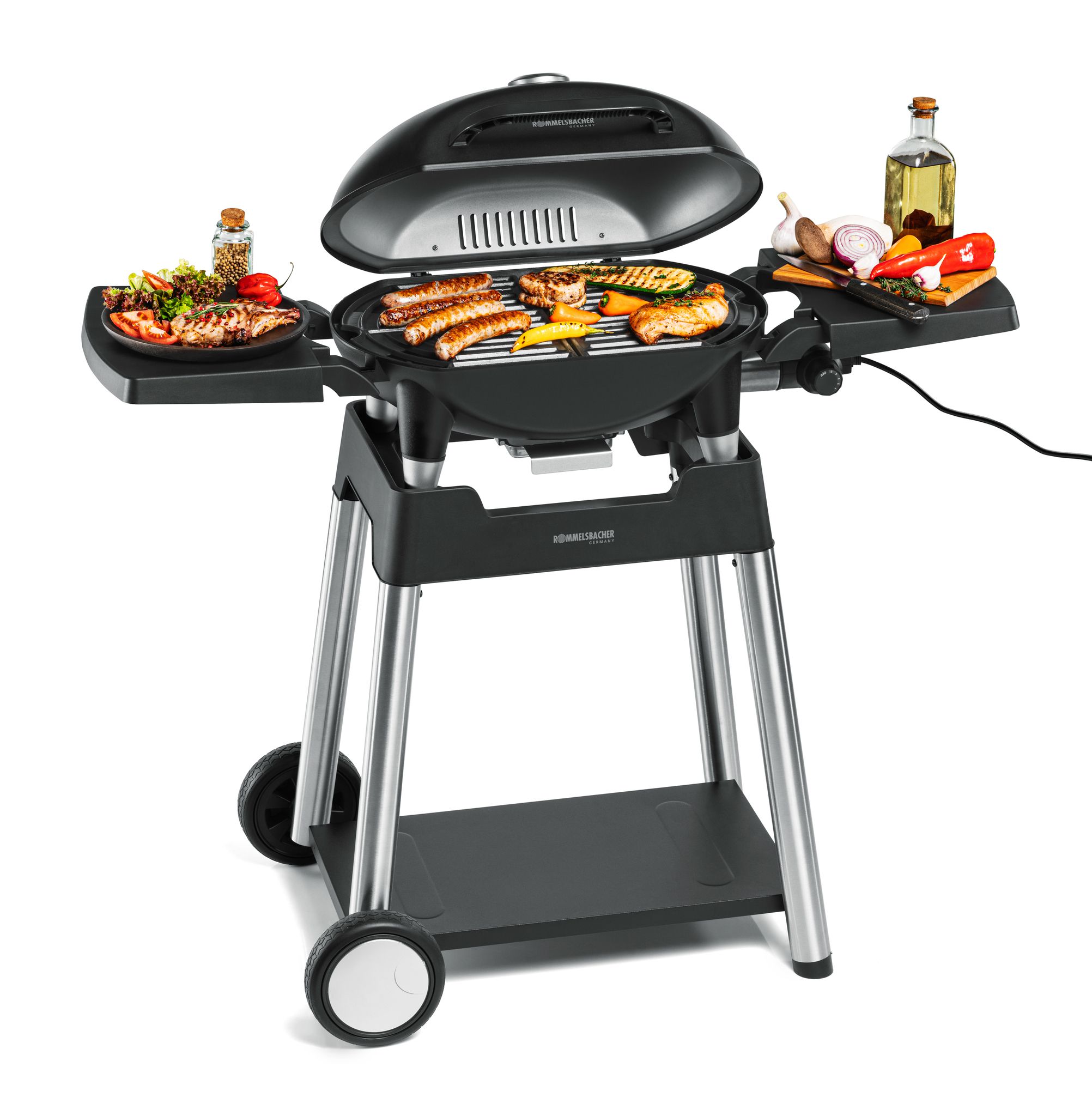 Barbecue grill mit grillwagen BBQ 4100 - 2200W, Edelstahl, Schwarz