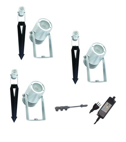 Spot de jardin à LED KOLIBRI-SET 3er - 3x3W, 3x100lm, 2700K, IP67, CRI 80, 38°, alu. eloxiert, nicht dimmbar, D=28mm, L=40mm