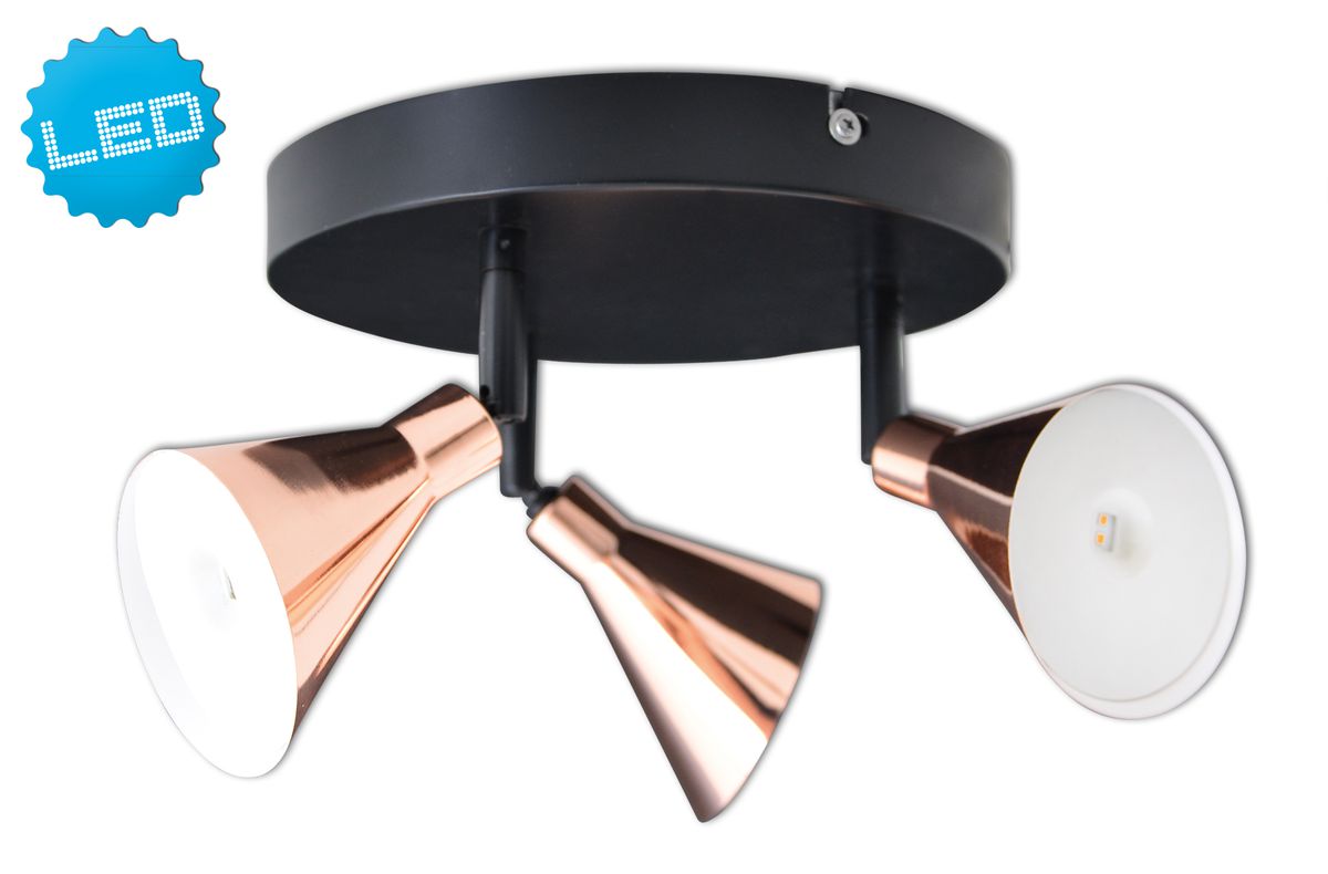 3er LED-Wand-u. Deckenspot Copper - LED fest verbaut, 3000K, warmweiss
