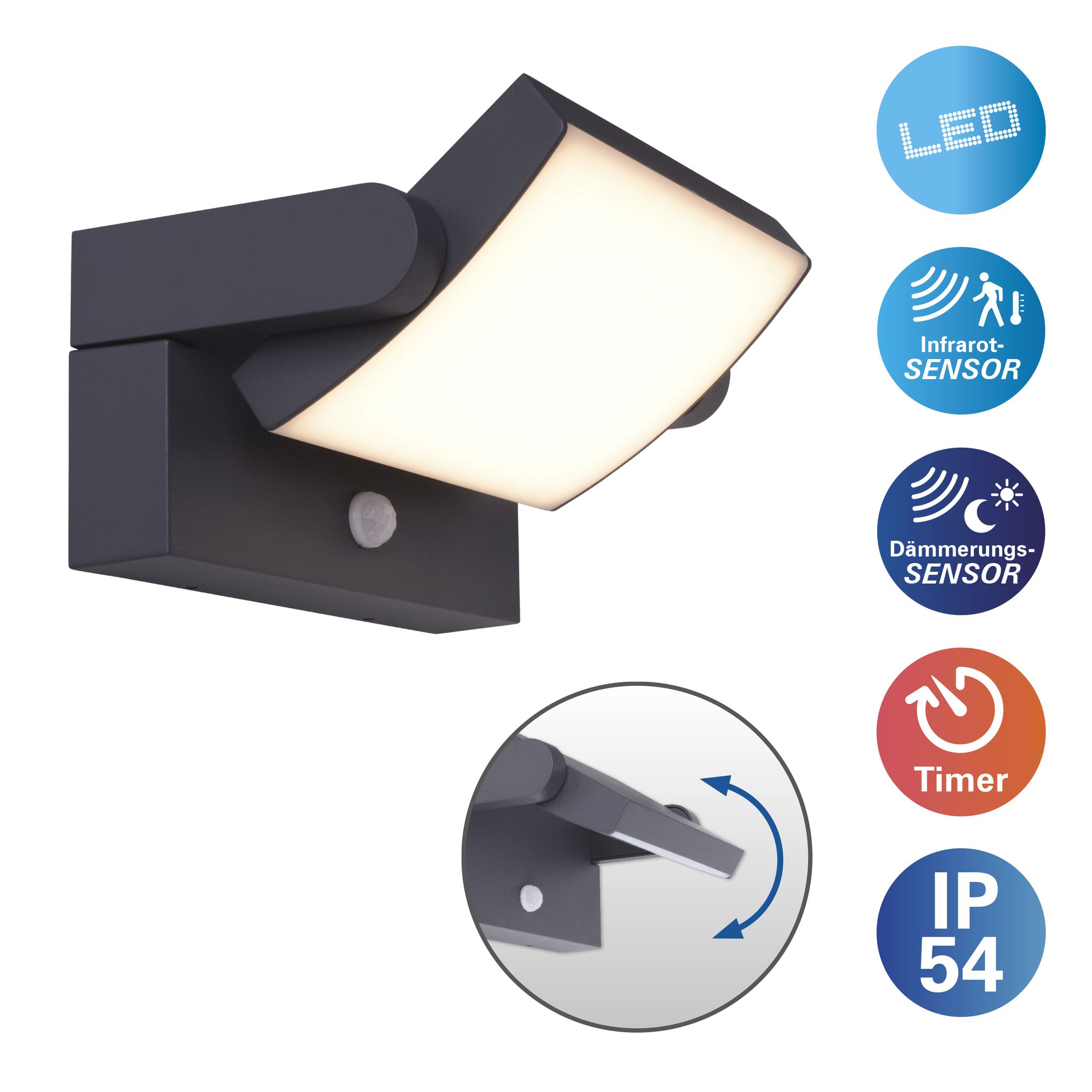 LED Aussenwandleuchte Motus incl. Sensor - IP54, warmweiss, 12.5W