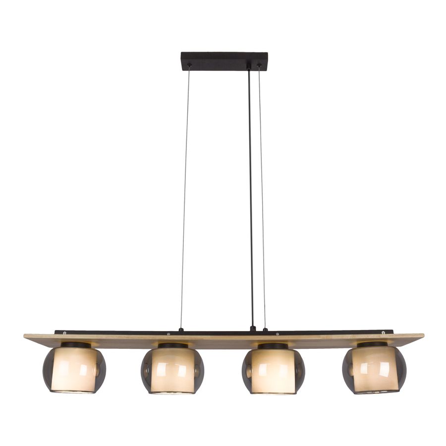 4er Pendelleuchte  TEXAS  L: 90cm smoky - IP20, E27, Schwarz