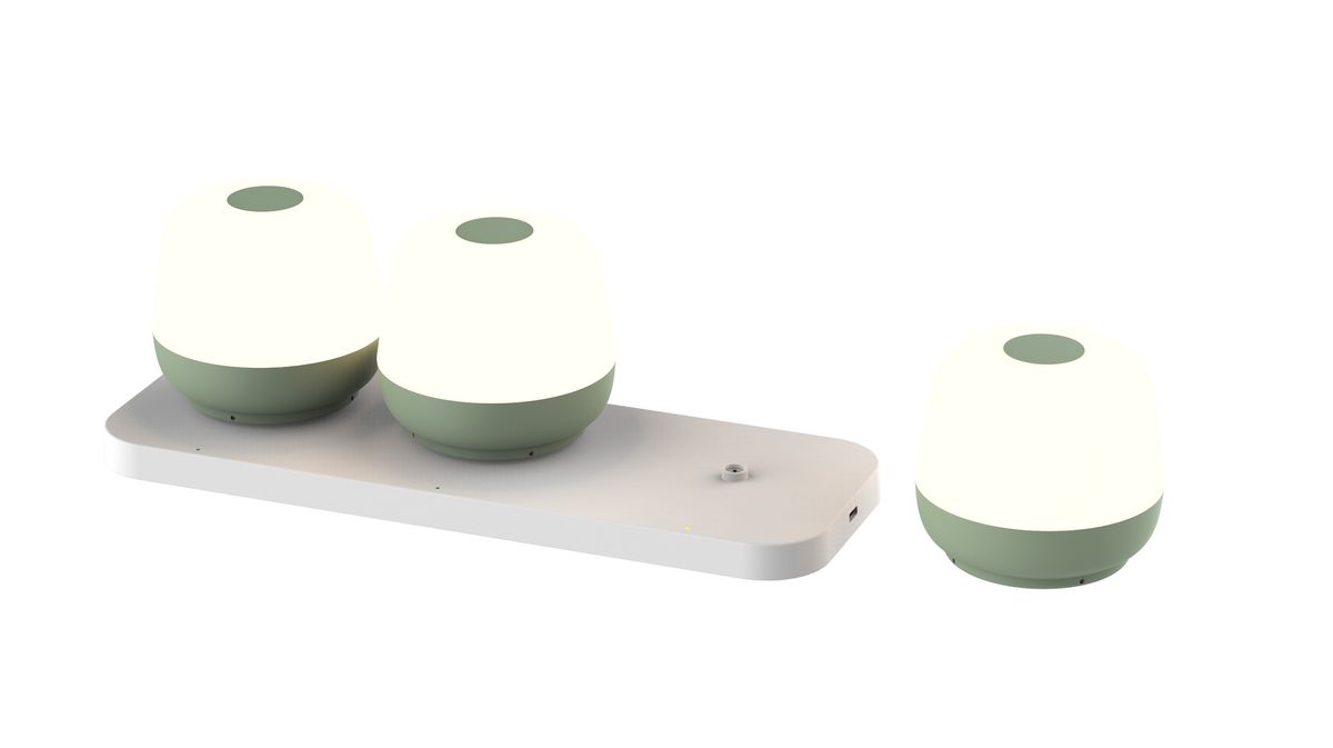 Akku-Tischleuchten 3er Set mit Ladestation MoveGlow grün - 2700K,160lm, IP20