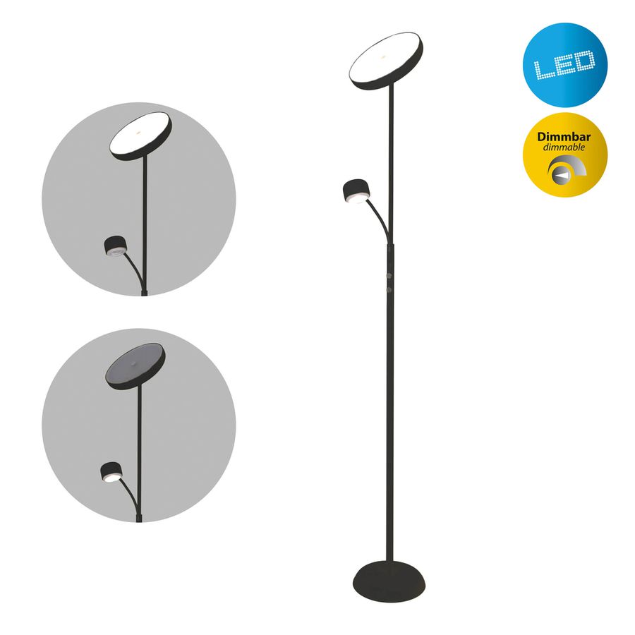 LED Stehleuchte ROMIS mit Lesearm H:180cm schwarz - LED-Modul, IP20, 230V