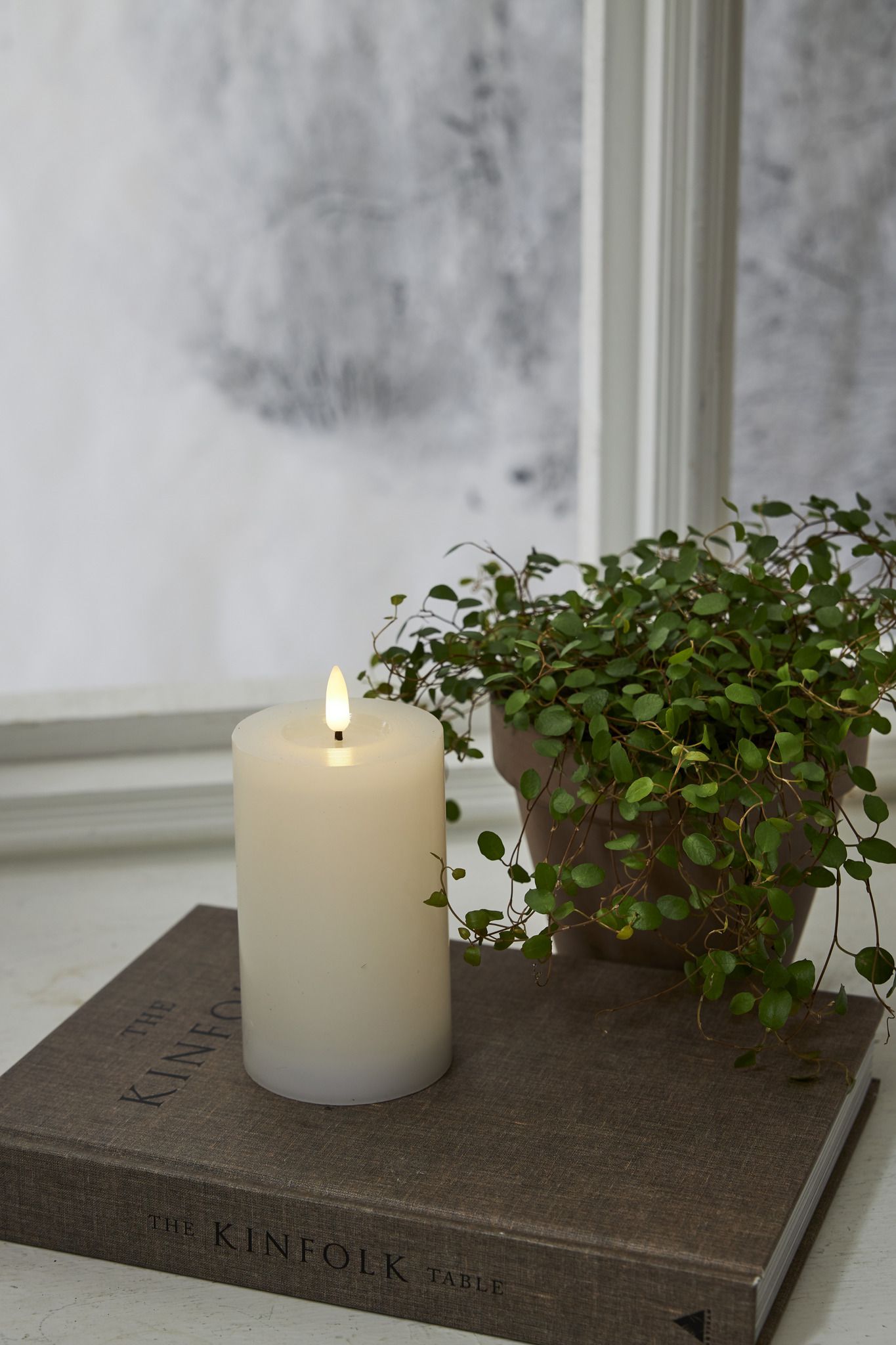 LED Pillar Kerze Flamme Flow - Indoor, Weiss, 15 cm höhe, Timerfunktion