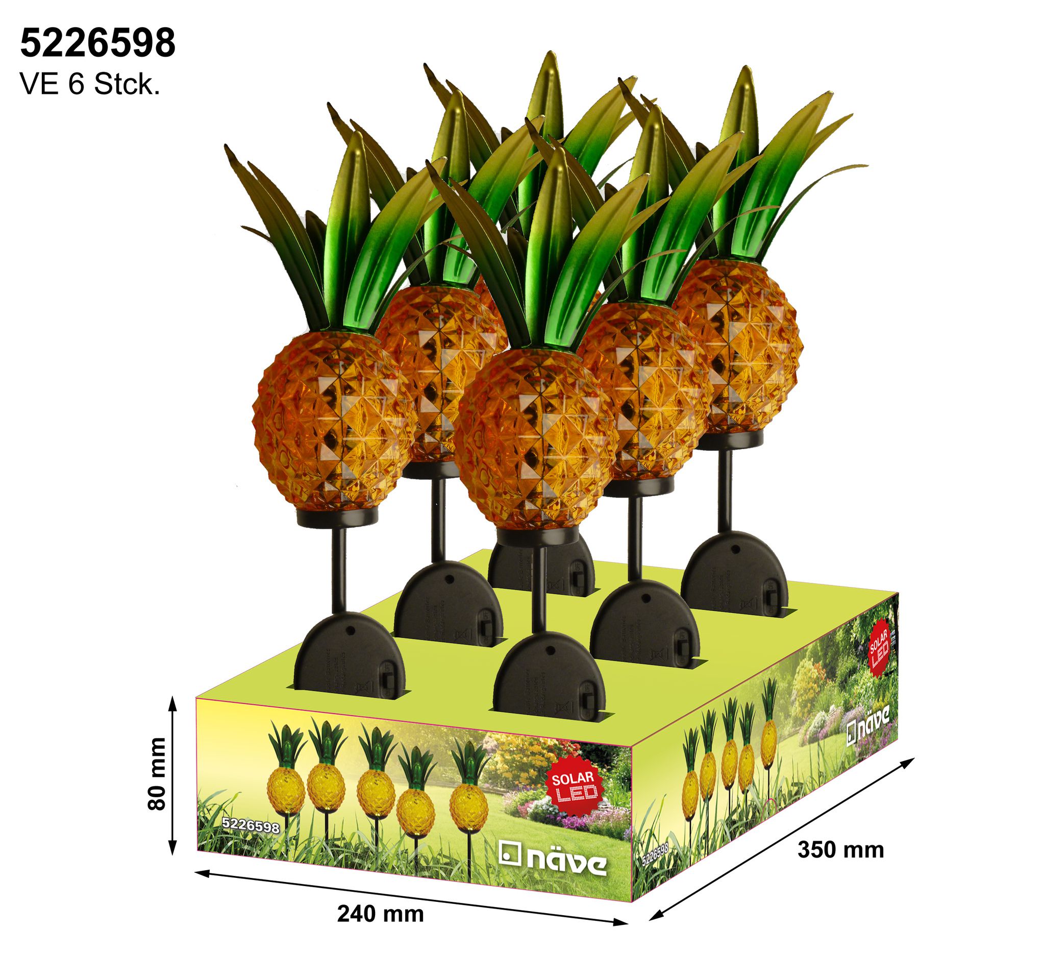 LED-Solar Erdspieß Ananas orange 81cm - IP44, kaltweiss, W