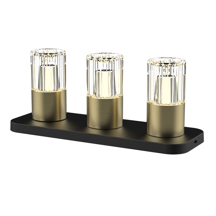 Kristy, Deko TL, 3er Set - Messing  gebürstet, incl. Ladestation u. 1m USB Kabel,  IP44, 5V,  0,48 W, 60 Lm, 2200 K -3000K, dim