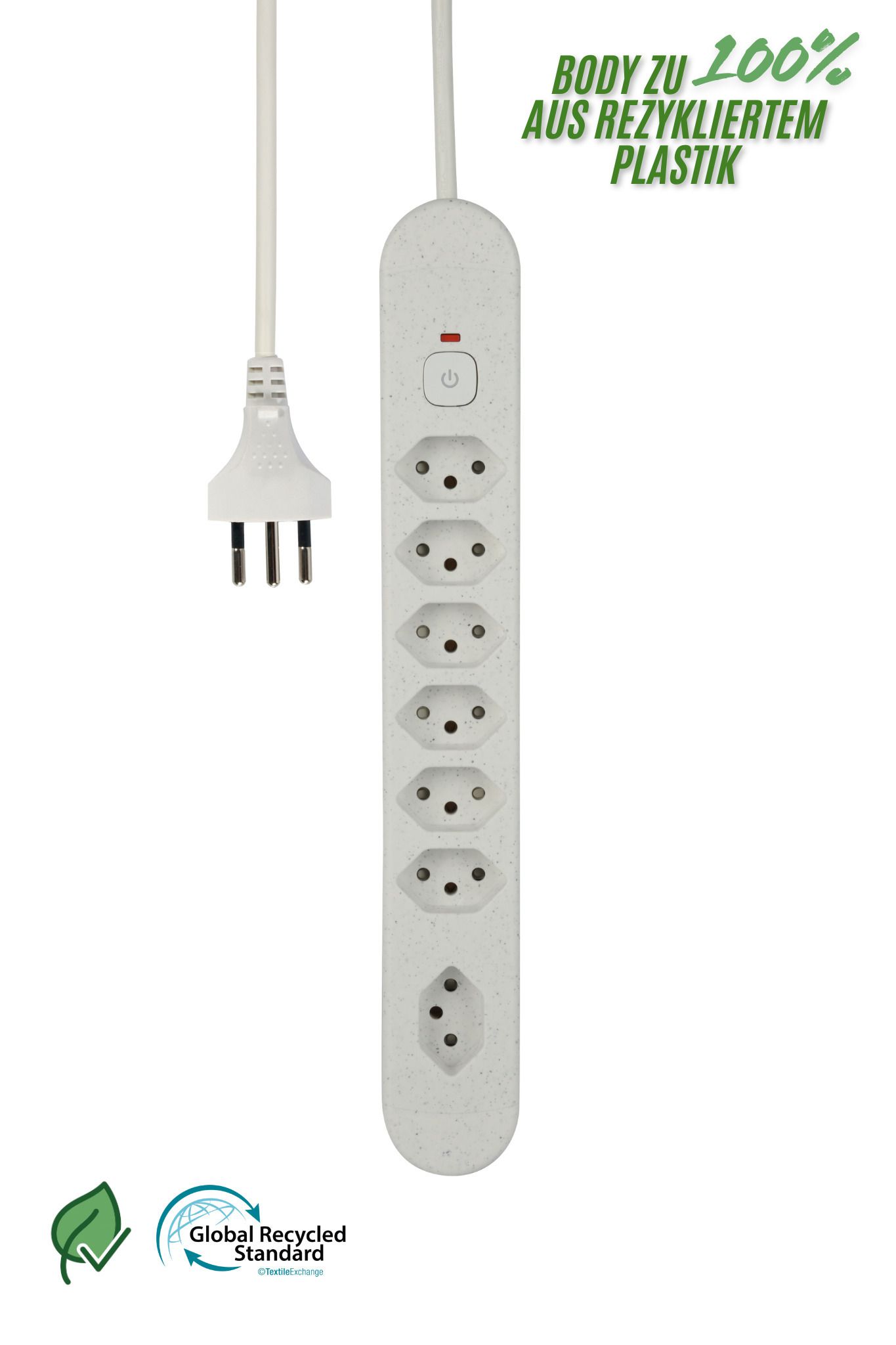 Steckdosenleiste Re:Life - 7x T13., 1.8m Kabel, weiss