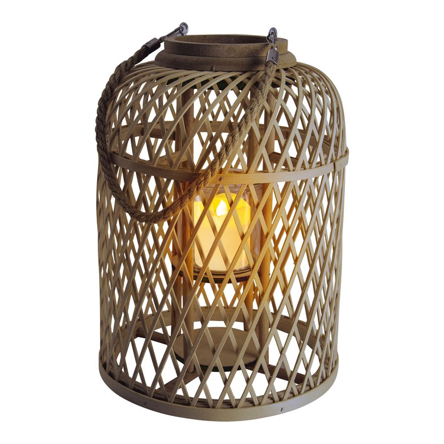 Dekoleuchte Korb braun - h: 38cm incl. Solar-LED-Kerze - IP44, warmweiss, 0.01W