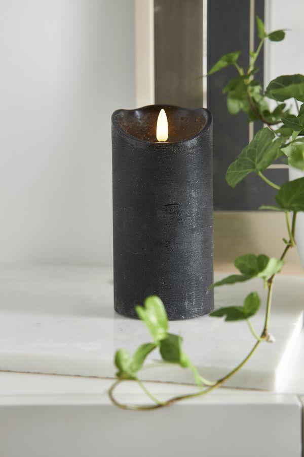 LED Pillar Kerze Flamme Rustic - Indoor, Schwarz, 15.00 cm Höhe,  Timerfunktion