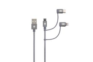 3in1 Cable - 1.2m - 3in1 Kabel mit Micro-USB + Lightning- & USB-C Connector, 1.2m, Apple zertifiziert, grau
