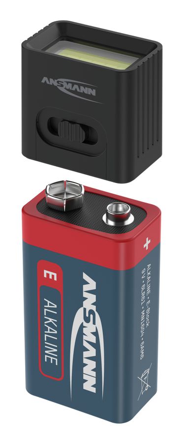 Taschenlampe COB LED-Leuchte mit 9V Batterie - 60lm, IP20, Schwarz