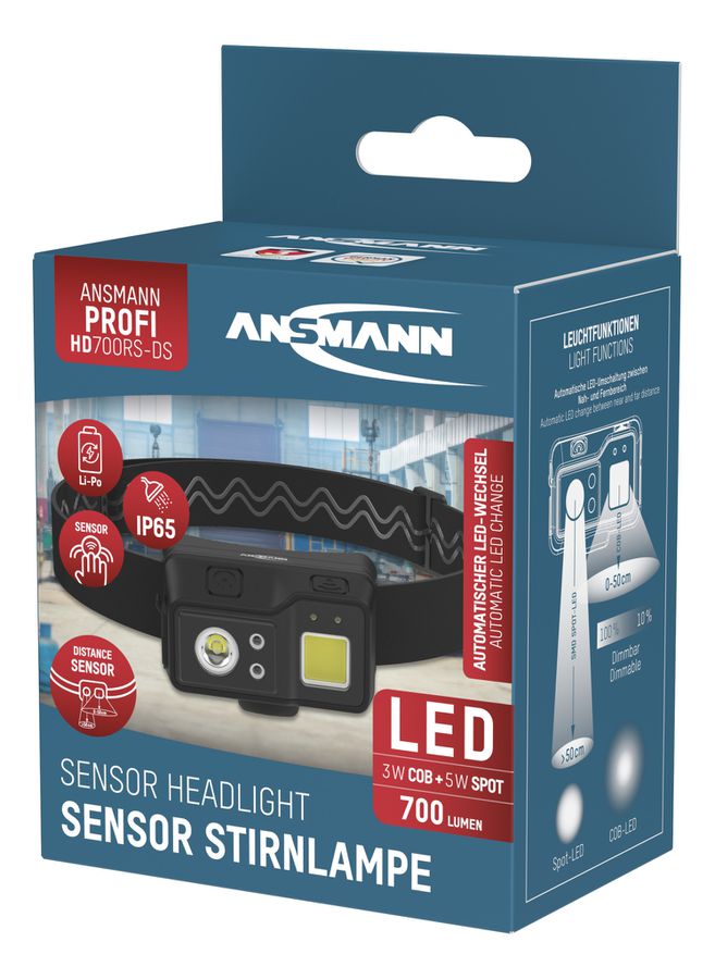 Stirnlampe HD700RS-DS - 700lm, IP65, Schwarz