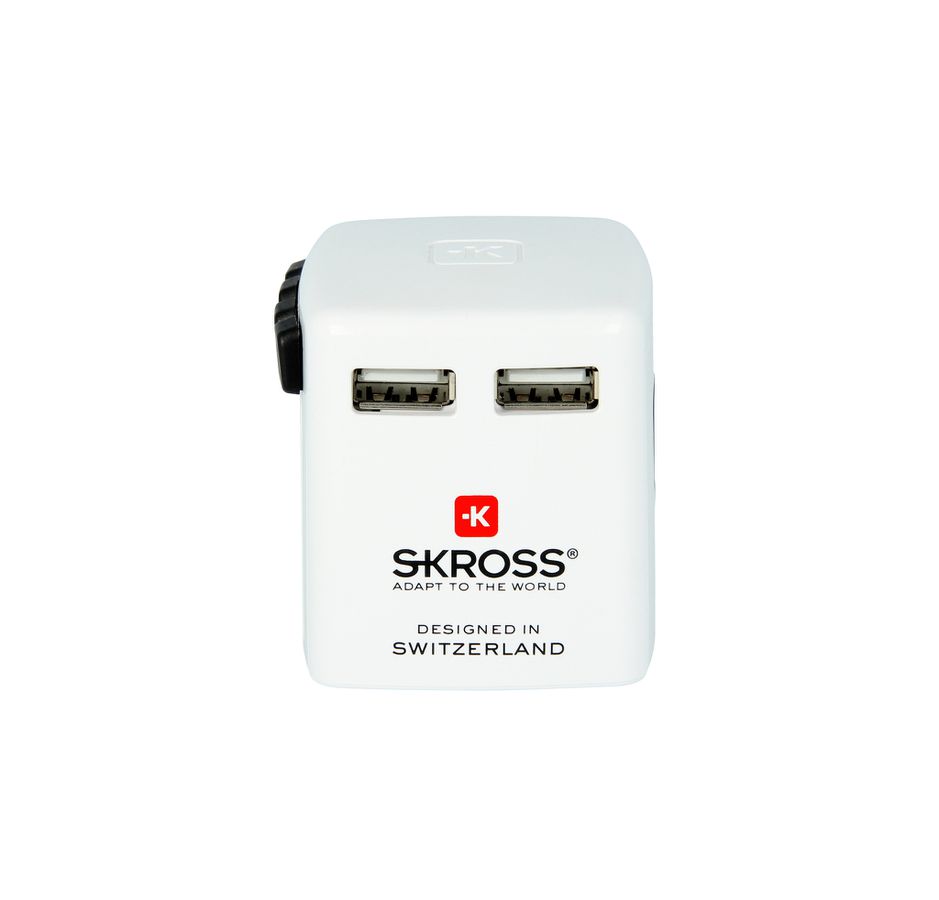 World USB Charger - Out: 2-Pol EU, UK, USA/Japan, AUS/China, 2xUSB-A 5.0V DC, max. 2.4A (shared), weiss