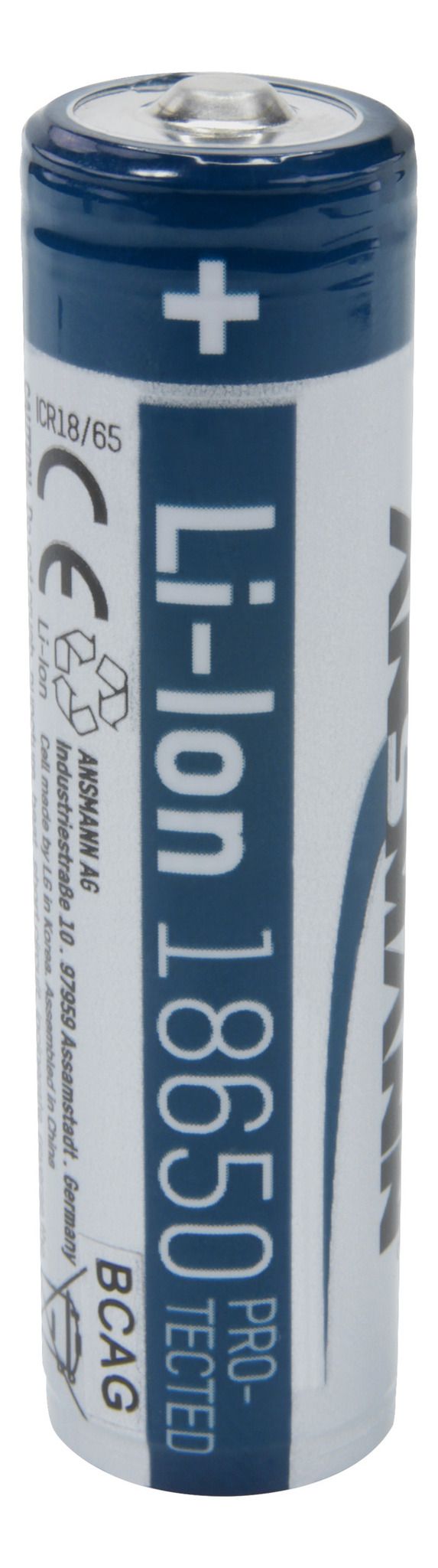 Lithium-Ionen Batterie 18650 - Li-Ion Akku 18650 2600 mAh, 3.6V, silber, geschützter Akku aufgrund Sicherheitsbeschaltung
