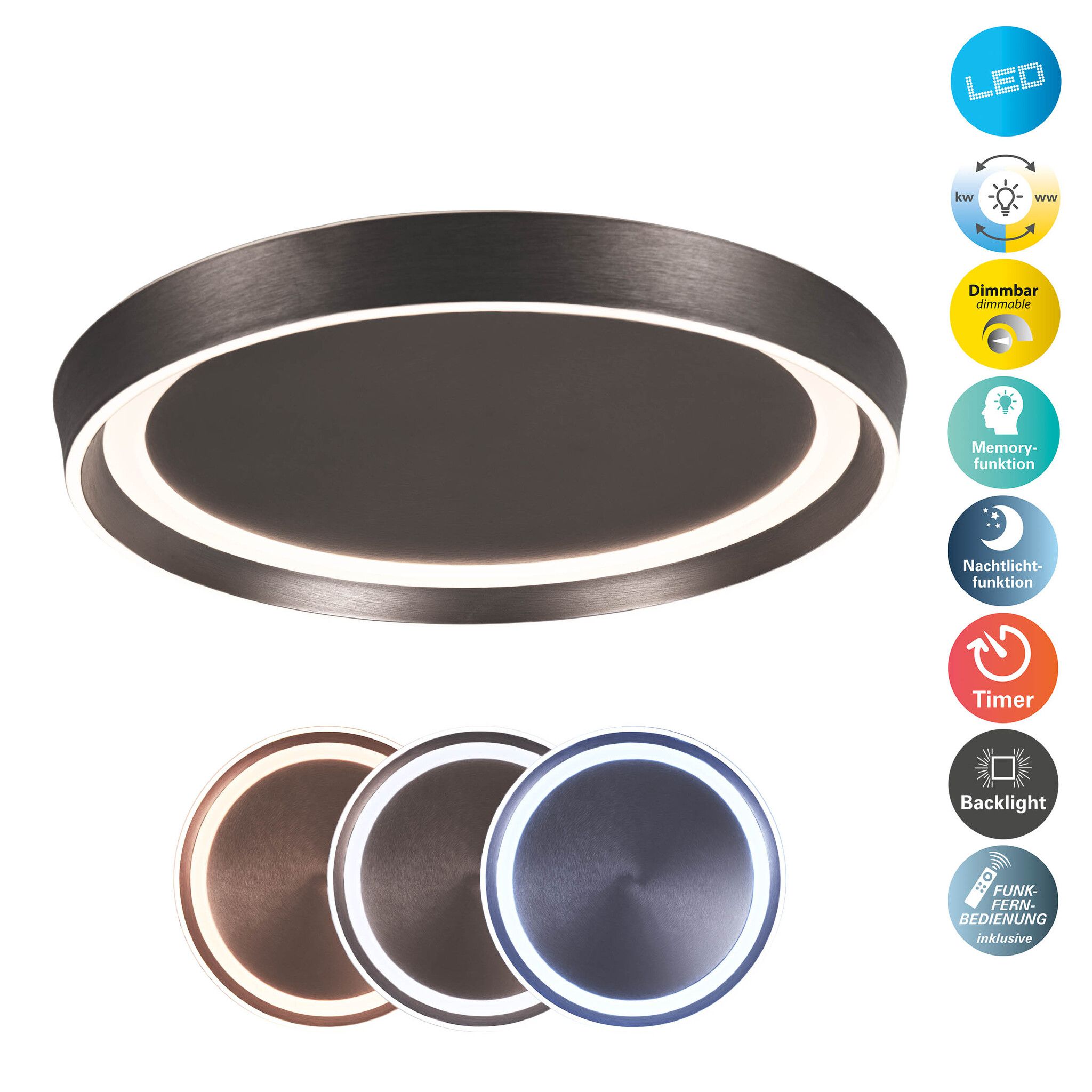 LED-CCT Deckenleuchte  LEVIAN  : 49cm anthrazit - IP20, LED-Modul, Anthrazit