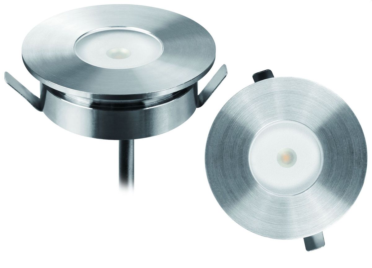 LED Bodeneinbaustrahler RAINDROP - 12V DC, 1W, 100lm, 3000K, IP65, CRI 80, 120°, aluminium, dimmbar, D=40mm, H=12mm, BL=38x20mm