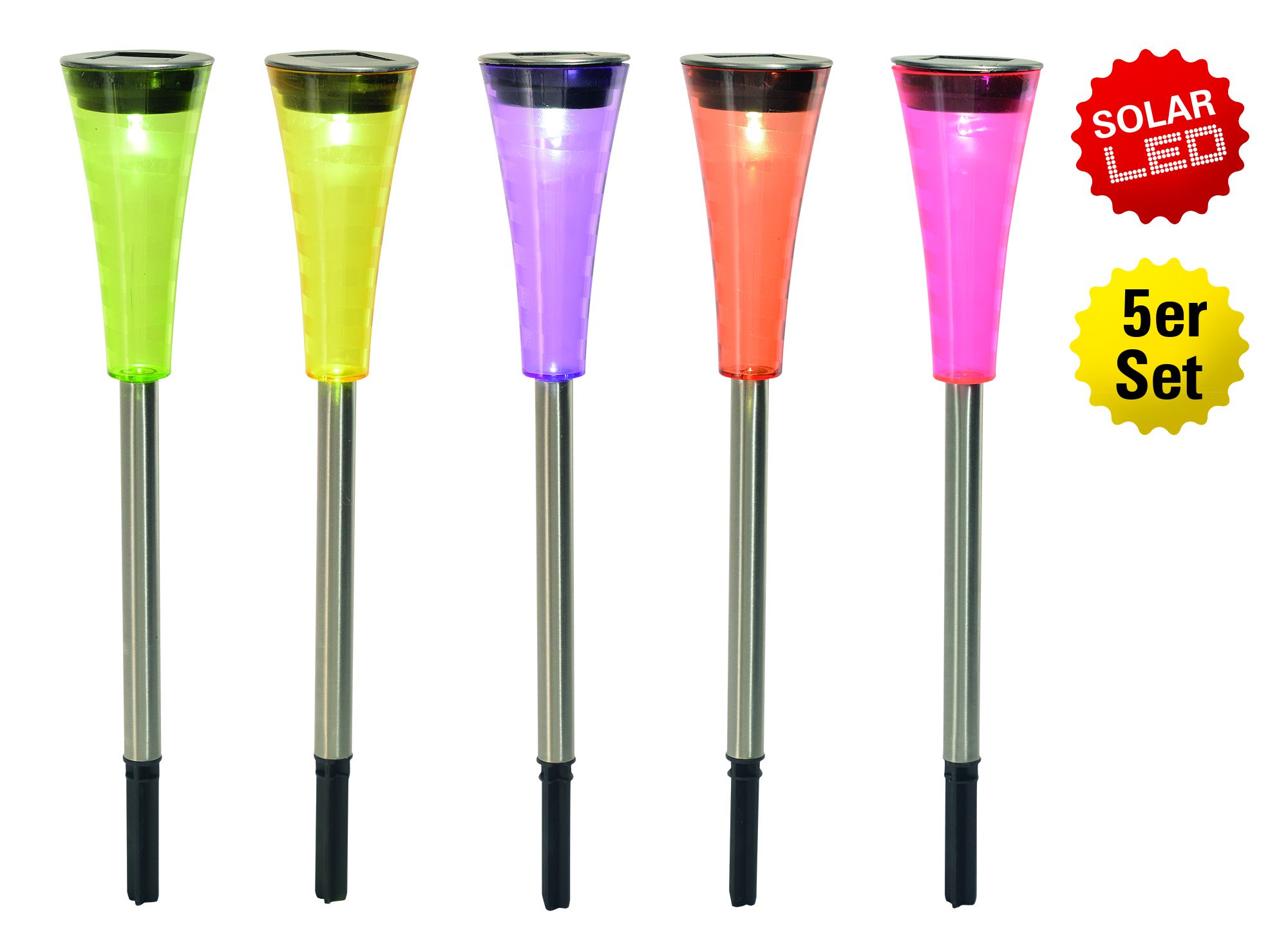 5er-Set LED-Solar-Erdspieß Multi - IP44, kaltweiss, 0.02W