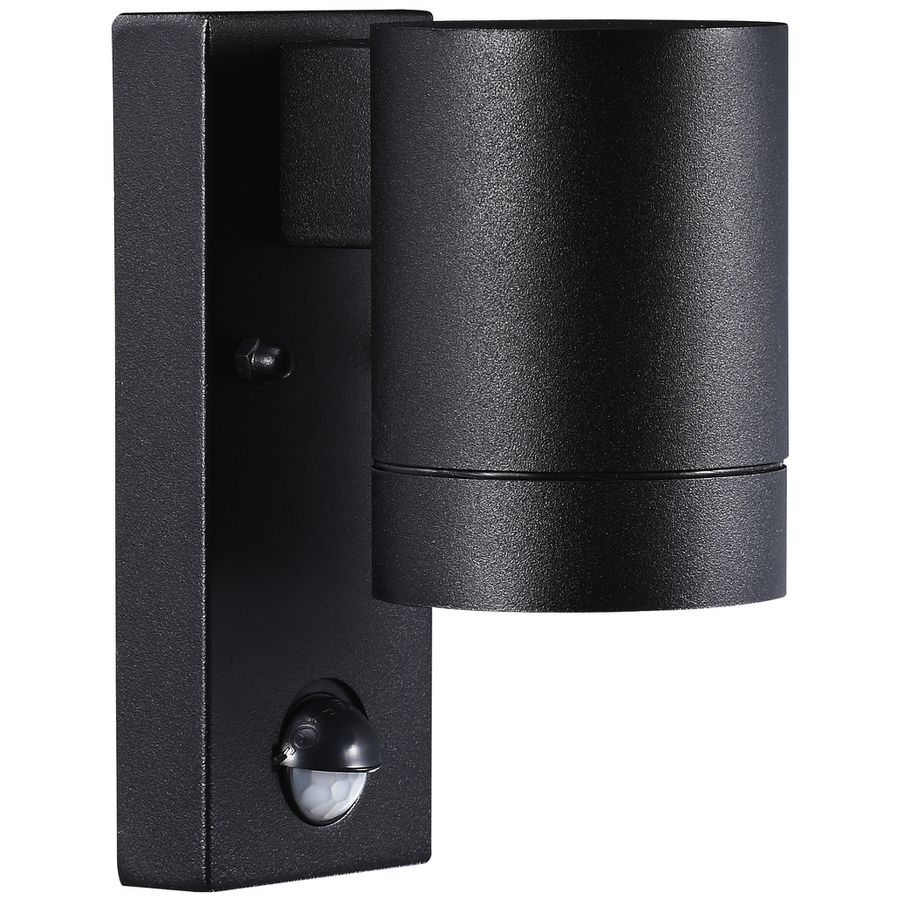 Tin Maxi Sensor - 1xGU10 (exklusiv), max.35W, IP54, schwarz, nicht dimmbar, PIR-/Tagesl.-Sen.(0-8m), D=76mm, H=160mm