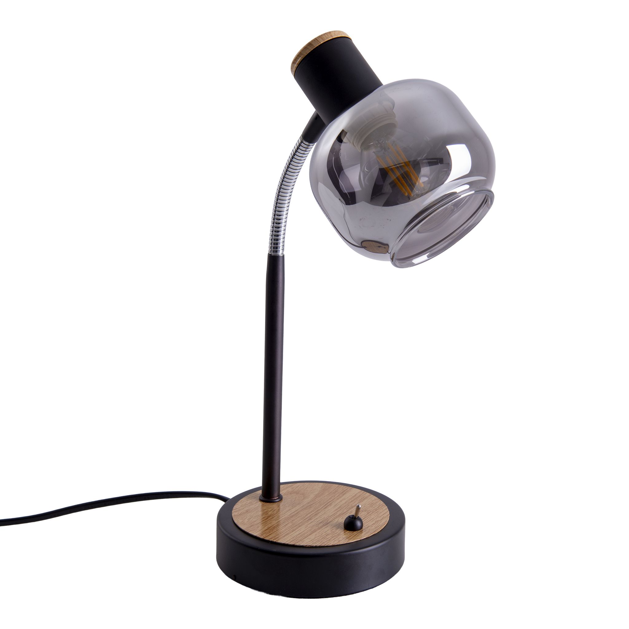 Tischleuchte FUMOSO - E14, max. 1x40W, IP20, schwarz + holz, nicht dimbar, exkl. Leuchtmittel, D=120mm, H=390mm