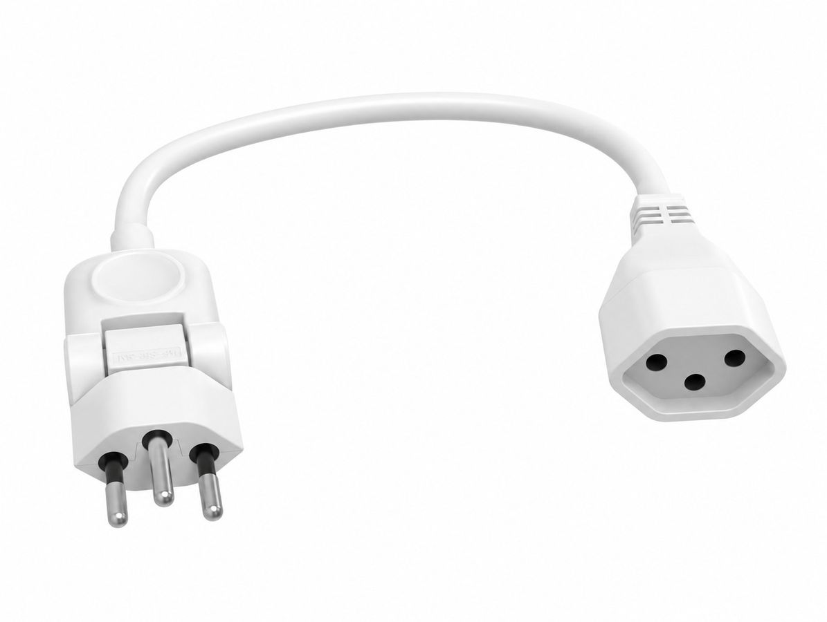 Verlängerungskabel 3-Polig MOVE - 20cm T12/T13, weiss, H05VV-F 3G1.0mm2 mit dreh- und klappbarem Stecker 270° / 180°