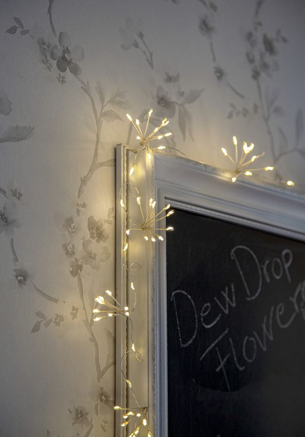 Lichterkette Dew Drop Flower - IP20, Warmweiss, Silber