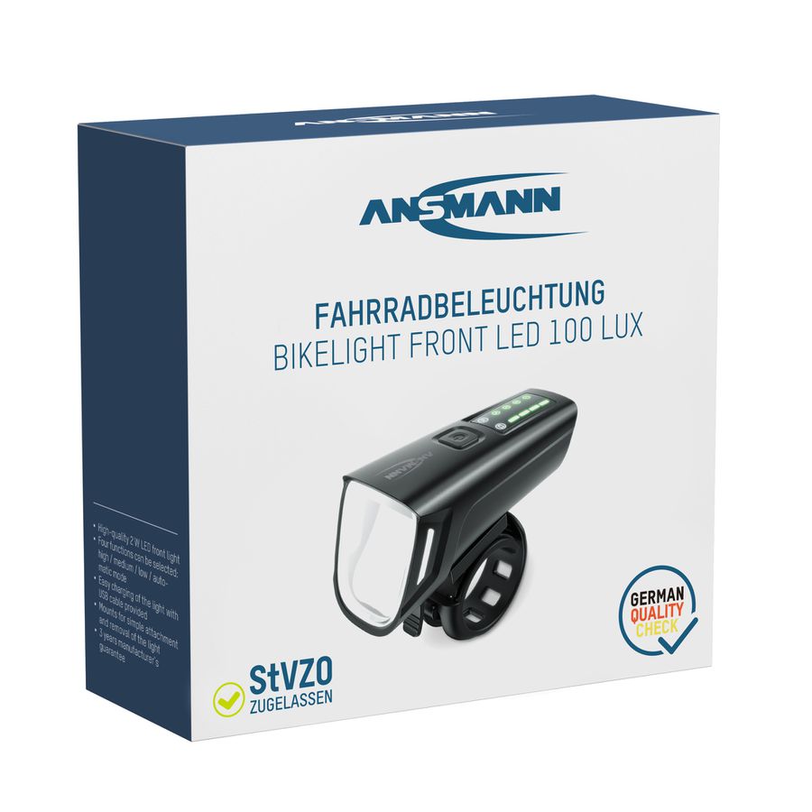 Bikelight Front-LED 100lx 1300mAh - LED Fahrrad Frontlicht, Ladekabel