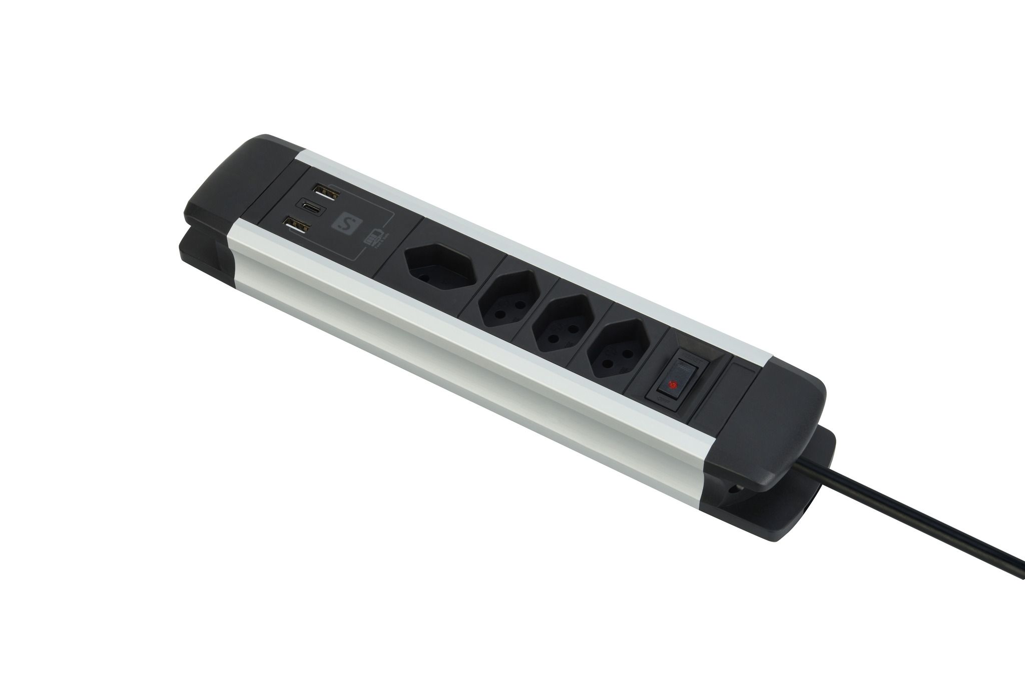Aluminium Mutliprise - 4xT13, 1x USB-C 2x USB-A max. 3.4A - PD 20.0W, 2.0m Zuleitung, Stecker T12