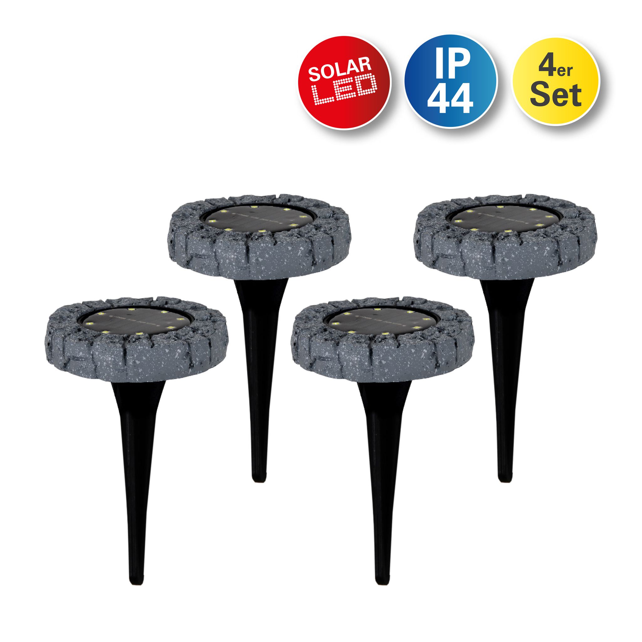 4er-Set LED-Solar Bodenleuchte mit Erdspieß - d:11.5cm grau - IP44, kaltweiss, W