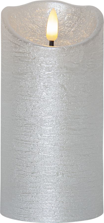 LED Pillar Kerze Flamme Rustic - Indoor, Silber, 15.00 cm Höhe,  Timerfunktion