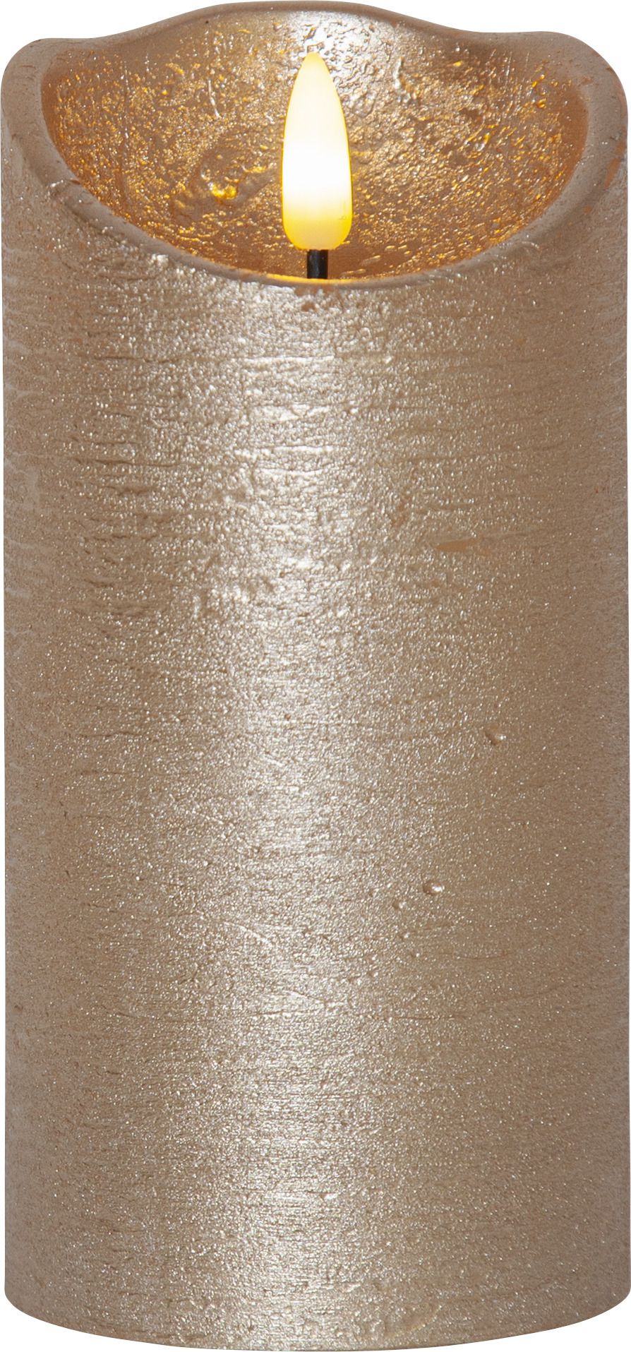 LED Pillar Kerze Flamme Rustic - Indoor, Gold, 15.00 cm Höhe,  Timerfunktion