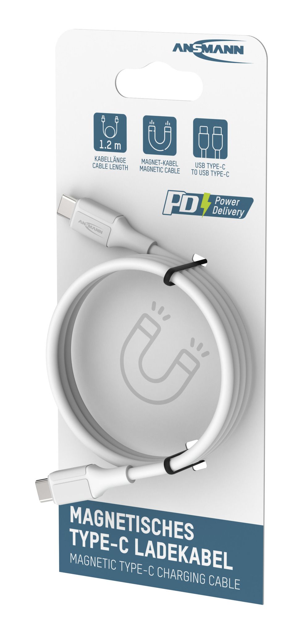 Magnetisches Silikonkabel USB-C auf USB-C, weiß, 120cm - Magnetisches Silikonkabel USB-C auf USB-C, weiß, 120cm