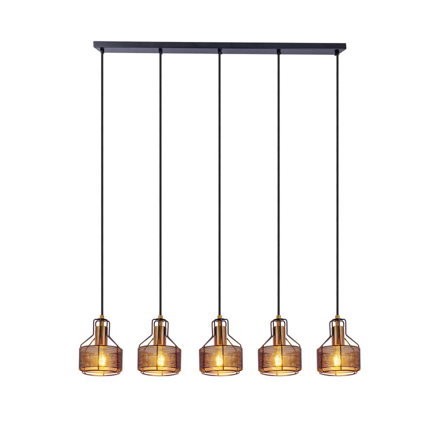 5er Pendelleuchte Foro schwarz golden - E27, 200W, IP20