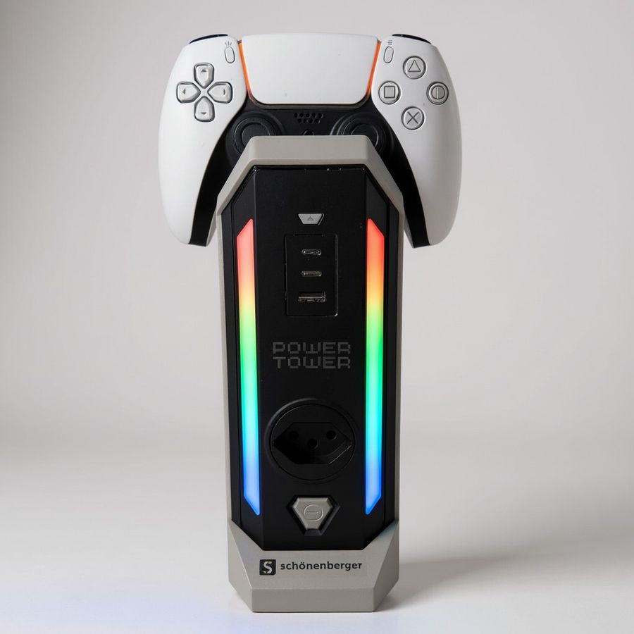 Power Tower - 4xT13 horizontal, 2.0m Kabellänge, 1xUSB-A, 2xUSB-C