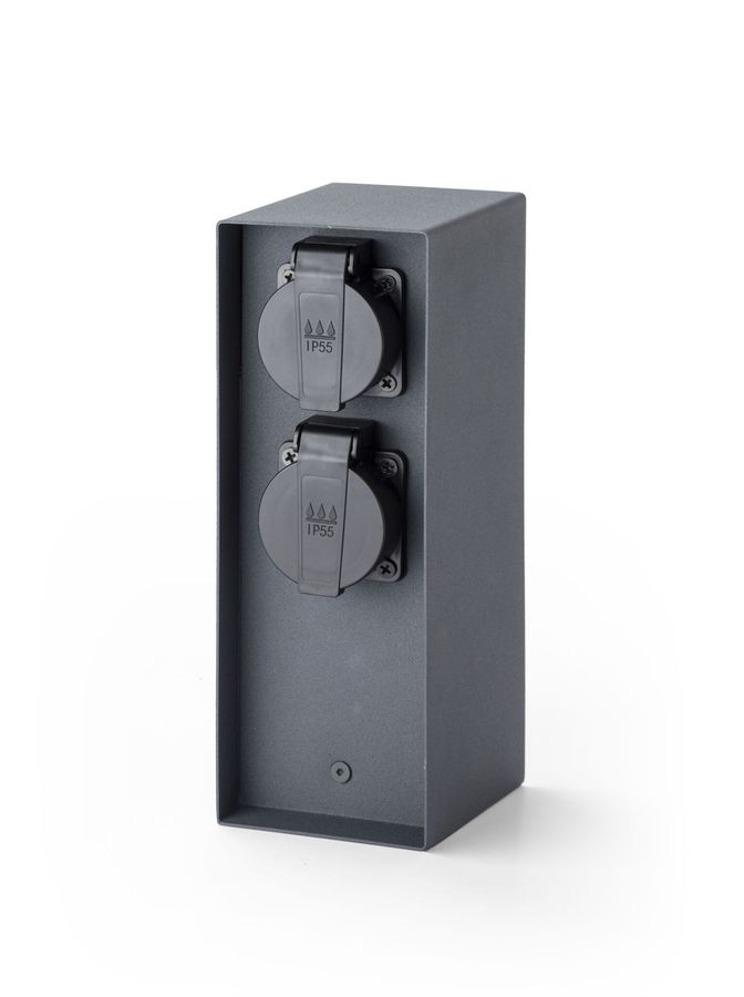 IP55 Smarte Energiesäule 3xT13 - 230V AC, max. 10A, 3xT13, IP55, schwarz-matt, rostfrei, Überlastschutz, L=125mm, B=85mm, H=230mm