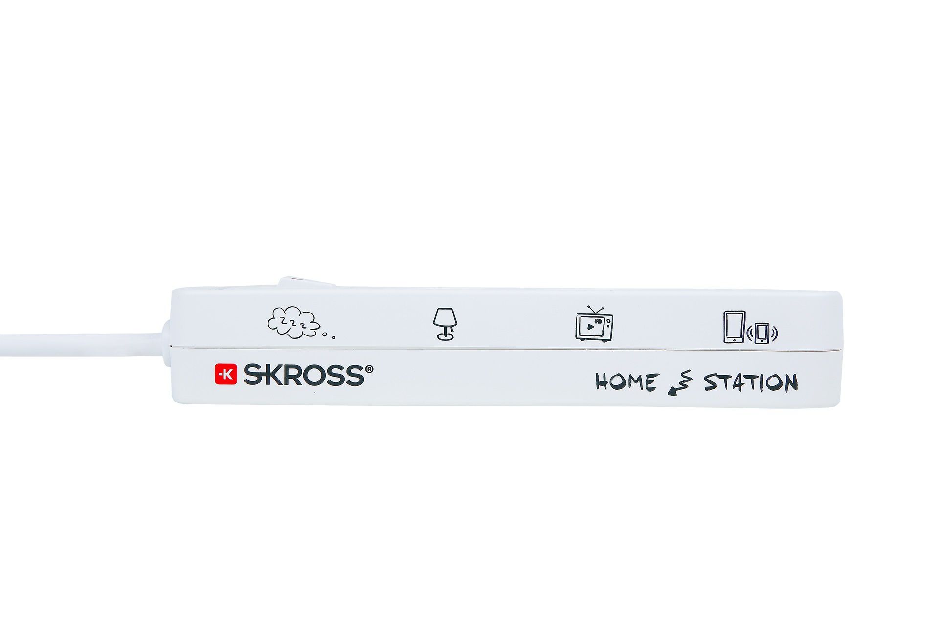 SKROSS Home Station USB-C - 1xUSB-C, 1xUSB-A 5.0V, max.3.4A 2xT13 quer, Flachstecker T12 mit Lasche, 1.5m Kabel, weiss