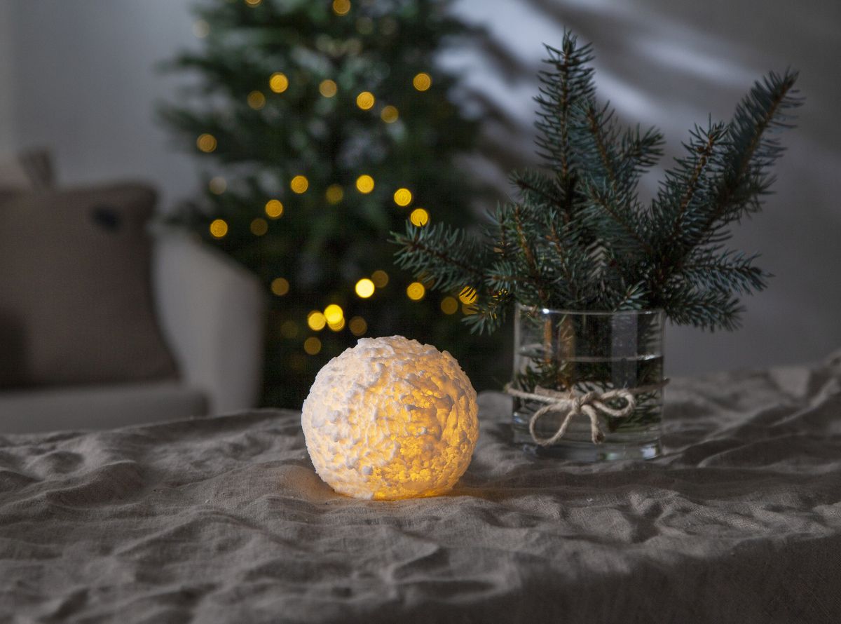 LED Pillar Kerze Snowball - Indoor, Weiss, 9 cm höhe, Timerfunktion