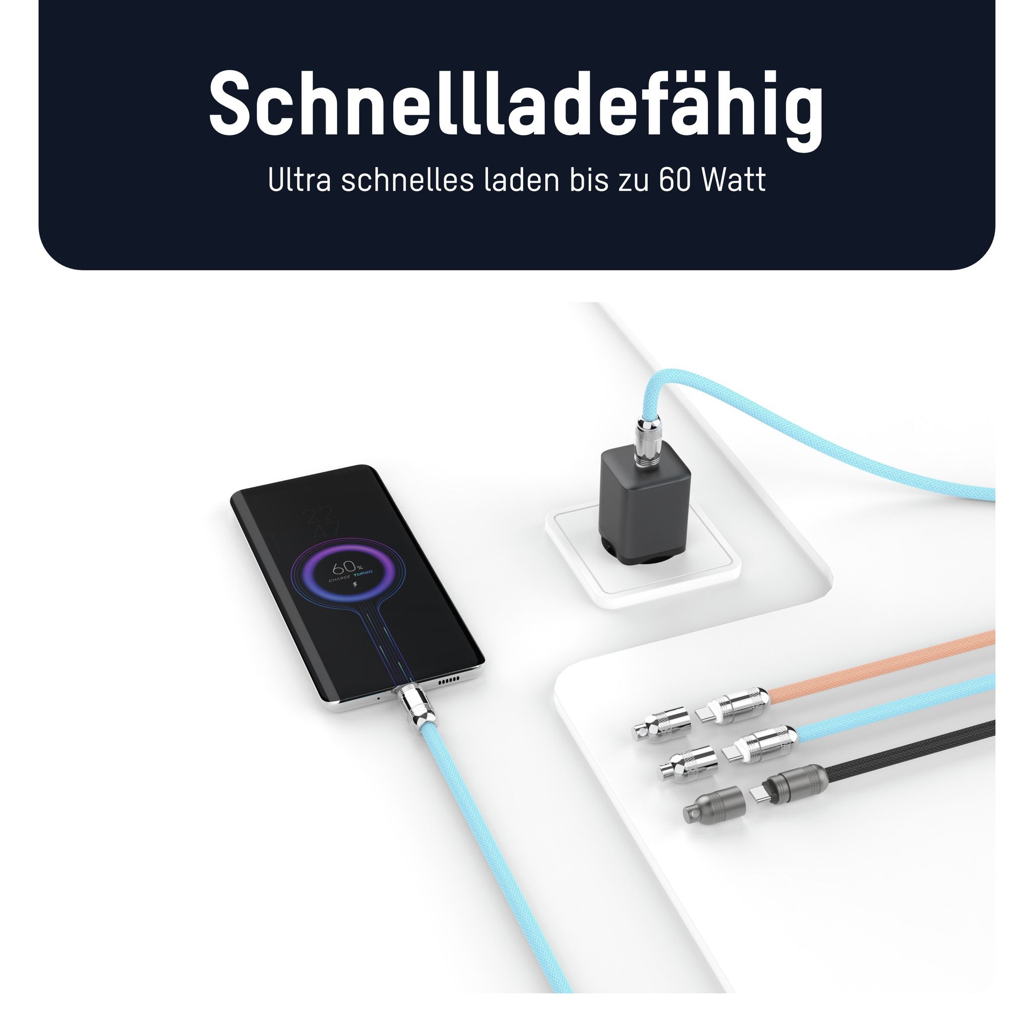 Lanyard Kabel USB Typ-C zu USB Typ-C - 120 cm, blau