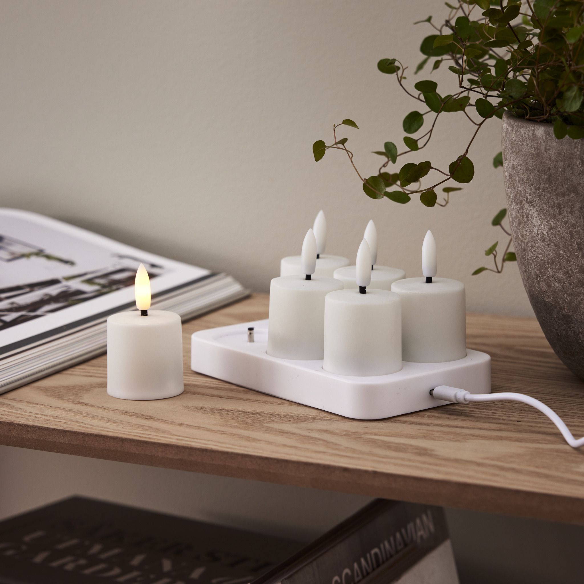 LED Kerze 6 Pack Flamme Charge - Indoor, Weiss, 8.50 cm Höhe, Timerfunktion