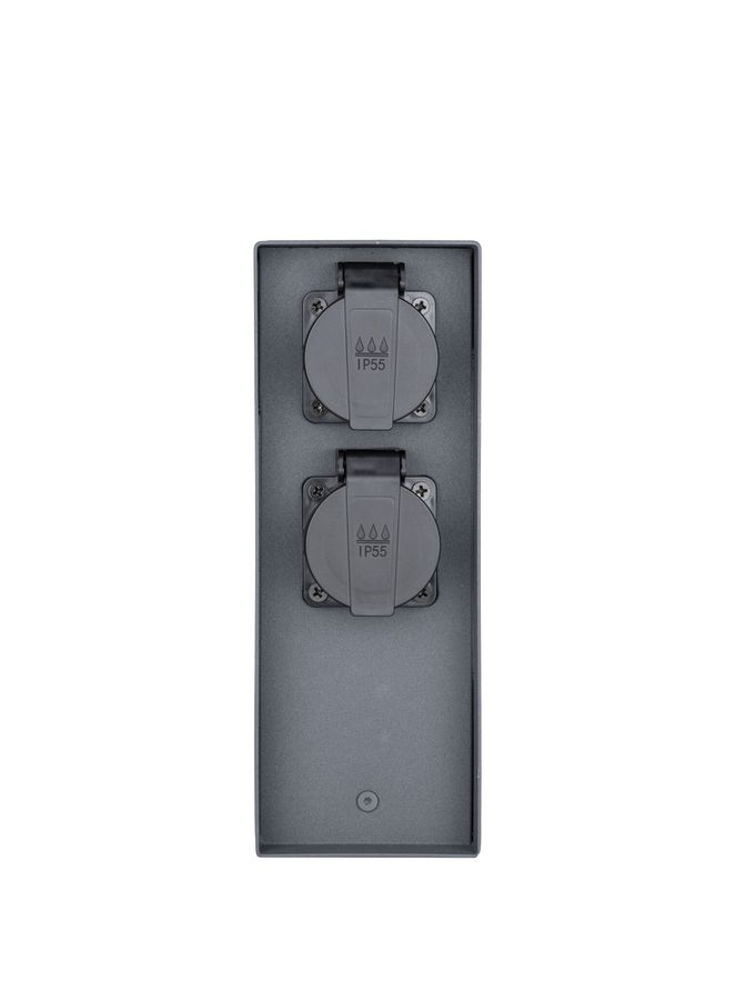 IP55 Smarte Energiesäule 3xT13 - 230V AC, max. 10A, 3xT13, IP55, schwarz-matt, rostfrei, Überlastschutz, L=125mm, B=85mm, H=230mm